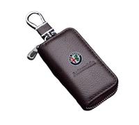 CHANGKAIFA Étui pour Clé de Voiture pour Alfa Romeo 4C 2013-2019, ÉTui de Protection pour Clef TéLéCommande Porte Cle Voiture en Cuir Pochette Hommes Femmes,Coffee