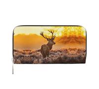 CHANGLEI Antler Red Deer Long portefeuille à fermeture éclair en cuir synthétique pour femme, sac à main multifonction avec poche pour pièces de monnaie, plusieurs emplacements pour cartes et