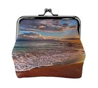 CHANGLEI Beach Sunrise White Wave Porte-monnaie à deux volets en cuir imprimé double face pour cartes, espèces, pièces de monnaie, fermeture sécurisée pour femmes ou filles