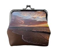 CHANGLEI Beach Sunset Porte-monnaie à deux volets en cuir imprimé double face pour cartes, espèces, pièces de monnaie, fermeture sécurisée pour femmes ou filles