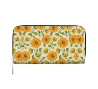 CHANGLEI Beau tournesol jaune long zippé autour du portefeuille en cuir synthétique pour femme, sac à main multifonction avec poche pour pièces de monnaie, plusieurs emplacements pour cartes et