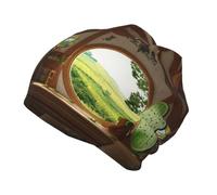 CHANGLEI Beautiful Village Grand bonnet tricoté unisexe pour enfants (8-12 ans) - Imprimé intégral - Polyester doux - Chaleur double couche pour l'extérieur - Noir