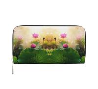 CHANGLEI Belle fleur de lotus longue fermeture éclair autour du portefeuille en cuir synthétique pour femme, sac à main multifonction avec poche pour pièces de monnaie, plusieurs emplacements pour