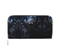 CHANGLEI Black Spider Long portefeuille à fermeture éclair autour du cuir synthétique pour femme, sac à main multifonction avec poche pour pièces de monnaie, plusieurs emplacements pour cartes et