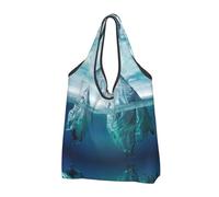 CHANGLEI Blue Sea Sac de courses pliable réutilisable avec impression intégrale, imperméable, pochette de transport compacte, peut contenir 22,7 kg, respectueux de l'environnement, lavable en machine