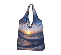 CHANGLEI Blue Sea Sac de courses pliable réutilisable avec impression intégrale, imperméable, pochette de transport compacte, peut contenir 22,7 kg, respectueux de l'environnement, lavable en machine