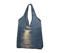 CHANGLEI Bright Moon At Sea Sac de courses réutilisable pliable avec impression intégrale, imperméable, pochette de transport compacte, peut contenir 22,7 kg, respectueux de l'environnement, lavable