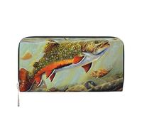 CHANGLEI Brook Trout Portefeuille long en cuir synthétique avec fermeture éclair sur le pourtour pour femme, sac à main multifonction avec poche pour pièces de monnaie, plusieurs emplacements pour