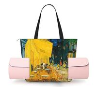 CHANGLEI Cafe Terrace At Night Sac de tapis de yoga pour femme avec impression intégrale, sac de gym léger en polyester, poche ouverte sur le devant pour tapis de yoga, serviette