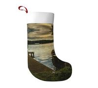 CHANGLEI Chaussettes de Noël en peluche ultra douce avec inscription « Boat At Lake Shore » - Avec revers blanc - Pour cheminée, cheminée, sapin de Noël (lot de 1)
