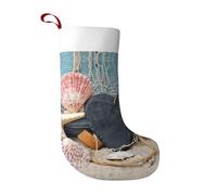 CHANGLEI Chaussettes de Noël en peluche ultra douce avec motif coquillages de plage, chaussettes festives à suspendre avec revers blanc pour cheminée, cheminée, décoration d'arbre de Noël (lot de 1)