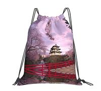 CHANGLEI Cherry Blossoms Grand sac à dos décontracté avec cordon de serrage imprimé, polyester résistant à l'eau, léger et durable, dos contrasté noir pour la gym, le yoga, les voyages