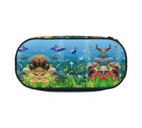 CHANGLEI Colorful Undersea World Trousse à crayons à double fermeture éclair avec 4 emplacements pour stylos et poche en maille en polyester imprimé léger et durable pour l'école, le bureau ou le