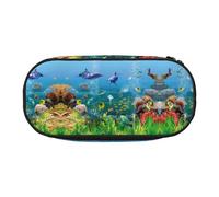CHANGLEI Colorful Undersea World Trousse à crayons à double fermeture éclair avec 4 emplacements pour stylos et poche en maille en polyester imprimé léger et durable pour l'école, le bureau ou le