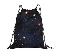 CHANGLEI Constellation Star Clusters Galaxies Grand sac à dos décontracté avec cordon de serrage imprimé Polyester résistant à l'eau, léger et durable, dos contrasté noir pour la gym, le yoga, les