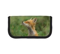 CHANGLEI Cute Fox Trousse à crayons en toile robuste avec motif imprimé complet, double fermeture éclair, bordure noire, organiseur multi-usage