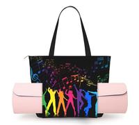 CHANGLEI Dance With Music Sac pour tapis de yoga pour femme avec impression intégrale, sac de gym léger en polyester, poche avant ouverte pour tapis de yoga, serviette
