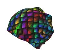 CHANGLEI Dragon Scale Grand chapeau tricoté unisexe pour enfants (8-12 ans) - Imprimé intégral - Polyester doux - Chaleur double couche pour l'extérieur - Noir