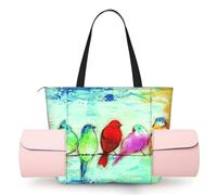 CHANGLEI Five Singing Birds Sac de tapis de yoga pour femme avec impression intégrale, sac de gym léger en polyester, poche avant ouverte pour tapis de yoga, serviette