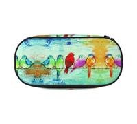 CHANGLEI Five Singing Birds Trousse à crayons à double fermeture éclair avec 4 emplacements pour stylos et poche en maille en polyester imprimé léger et durable pour l'école, le bureau ou le