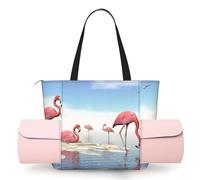 CHANGLEI Flock Of Flamingos On The Beach Sac de tapis de yoga pour femme avec imprimé intégral, sac de gym léger en polyester, poche ouverte sur le devant pour tapis de yoga, serviette