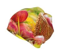 CHANGLEI Fresh Fruit Grand bonnet tricoté unisexe pour enfants (8-12 ans) - Imprimé intégral - Polyester doux - Chaleur double couche pour l'extérieur - Noir