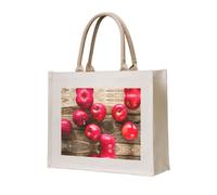 CHANGLEI Fruits on Wood Sac fourre-tout en toile robuste respectueux de l'environnement, grand sac de courses réutilisable avec impression double face, poignées de transport confortables et durables