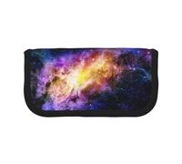 CHANGLEI Galaxy in the Universe Trousse à crayons en toile robuste avec motif imprimé complet, double fermeture éclair, bordure noire contrastée, organiseur multi-usage
