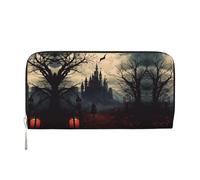 CHANGLEI Gloomy Castle and Witch Portefeuille long en cuir synthétique avec fermeture éclair sur le pourtour pour femme, sac à main multifonction avec poche pour pièces de monnaie, plusieurs