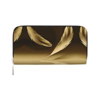 CHANGLEI Golden Feathers Portefeuille en cuir synthétique avec fermeture éclair sur le pourtour pour femme, sac à main multifonction avec poche pour pièces de monnaie, plusieurs emplacements pour