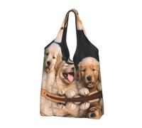 CHANGLEI Golden Retriever Sac de courses pliable réutilisable avec imprimé intégral Sac de courses imperméable et compact Peut contenir 22,7 kg Respectueux de l'environnement Lavable en machine, Noir