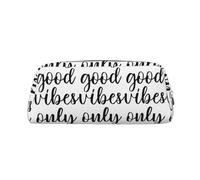 CHANGLEI Good Vibes Only Trousse à crayons en cuir personnalisée pour filles et garçons, trousse à crayons légère imprimée, Argenté., Taille unique, Organiseur de sac