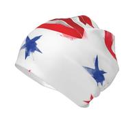 CHANGLEI Grand chapeau tricoté unisexe pour enfants avec drapeau américain et étoiles (8-12 ans) - Imprimé intégral - Polyester doux - Chaleur double couche pour une utilisation quotidienne en