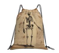 CHANGLEI Grand sac à dos décontracté à cordon de serrage avec imprimé squelette humain, polyester résistant à l'eau, léger et durable, dos contrasté noir pour la gym, le yoga, les voyages