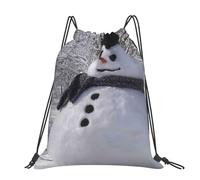 CHANGLEI Grand sac à dos décontracté avec cordon de serrage imprimé arbre blanc et bonshommes de neige, polyester résistant à l'eau, léger et durable, dos contrasté noir pour la gym, le yoga, les
