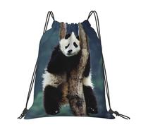 CHANGLEI Grand sac à dos décontracté avec cordon de serrage imprimé panda mignon, polyester résistant à l'eau, léger et durable, dos contrasté noir pour la gym, le yoga, les voyages