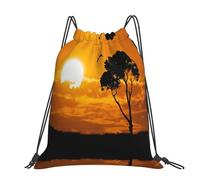 CHANGLEI Grand sac à dos décontracté avec cordon de serrage imprimé sur l'herbe africaine, polyester résistant à l'eau, léger et durable, dos contrasté noir pour la gym, le yoga, les voyages