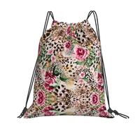 CHANGLEI Grand sac à dos décontracté avec cordon de serrage imprimé tigre léopard et rose, polyester résistant à l'eau, léger et durable, dos contrasté noir pour la gym, le yoga, les voyages