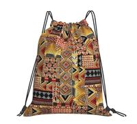 CHANGLEI Grand sac à dos décontracté en tissu africain avec cordon de serrage imprimé, polyester résistant à l'eau, léger et durable, dos contrasté noir pour la gym, le yoga, les voyages