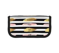 CHANGLEI Grande trousse à crayons en toile avec inscription « Don't Kill My Vibe » pour filles et garçons - Motif rayures, Noir , Taille unique, Organiseur de sac