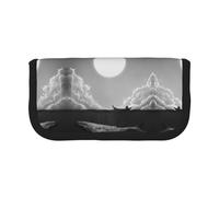 CHANGLEI Grande trousse à crayons en toile avec motif baleine pleine lune pour filles et garçons, trousse à crayons légère imprimée personnalisée, Noir , Taille unique, Organiseur de sac