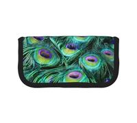 CHANGLEI Grande trousse à crayons en toile légère avec motif plume de paon pour filles et garçons, Noir , Taille unique, Organiseur de sac