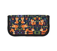 CHANGLEI Grande trousse à crayons en toile pour filles et garçons, motif animal renard, fleur de renard, légère, Noir , Taille unique, Organiseur de sac
