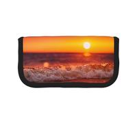 CHANGLEI Grande trousse à crayons en toile pour filles et garçons, motif coucher de soleil avec vagues de mer, légère et personnalisée, Noir , Taille unique, Organiseur de sac