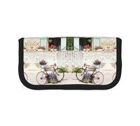 CHANGLEI Grande trousse à crayons en toile pour filles et garçons, motif maison en pierre avec vélo, légère et imprimée, Noir , Taille unique, Organiseur de sac