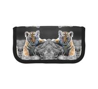 CHANGLEI Grande trousse à crayons en toile pour filles et garçons, motif tigre mignon, léger, Noir , Taille unique, Organiseur de sac