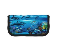 CHANGLEI Grande trousse à crayons en toile pour filles et garçons, motif vie marine, légère et personnalisée, bleu marine, Noir , Taille unique, Organiseur de sac