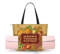 CHANGLEI Happy Thanksgiving Sac pour tapis de yoga pour femme avec imprimé intégral, sac de gym léger en polyester, poche ouverte sur le devant pour tapis de yoga, serviette