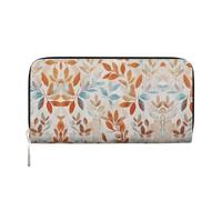 CHANGLEI Harvest Portefeuille multifonction en cuir synthétique avec poche pour pièces de monnaie, plusieurs emplacements pour cartes et compartiments de rangement Orange Bleu aquarelle Feuille