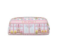 CHANGLEI Ice Cream Store - Trousse à crayons en cuir personnalisée pour filles et garçons, trousse à crayons légère imprimée, doré, Taille unique, Organiseur de sac